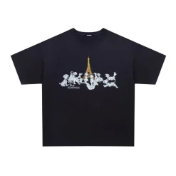 Purey Cartoon Dog Printed T-Shirt Vintage Black