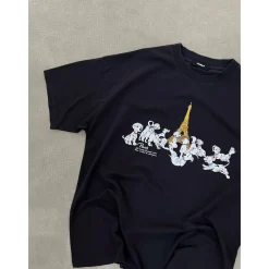 Purey Cartoon Dog Printed T-Shirt Vintage Black