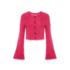 Rocha Roma Alpaca Knitted Lace Cardigan Pink