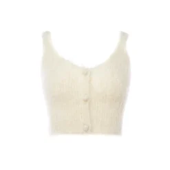 Rocha Roma Alpaca Knitted Lace Vest Cream