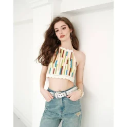 Rocha Roma Hand Crochet Multi-Color Knit Top Vest