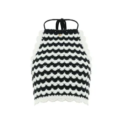 Rocha Roma Hand Crochet Striped Knit Top