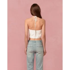Rocha Roma Handmade Floral Vest Top White