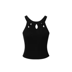 Rocha Roma Hollow Out Knit Vest Top Black