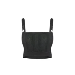 Rocha Roma Rhinestone Knit Vest Top Black