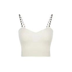 Rocha Roma Rhinestone Sling Knit Vest Top White