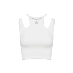 Rocha Roma Rhinestone Star Slip Vest Top White