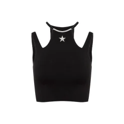 Rocha Roma Rhinestone Star Slip Vest Top Black