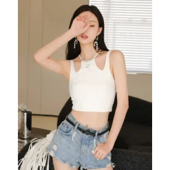 Rocha Roma Rhinestone Star Slip Vest Top White