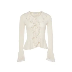 Rocha Roma Ruffles Knit Top White