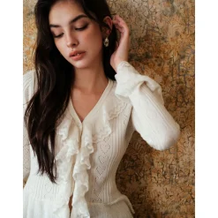 Rocha Roma Ruffles Knit Top White
