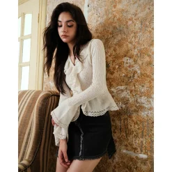 Rocha Roma Ruffles Knit Top White