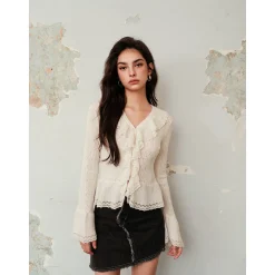Rocha Roma Ruffles Knit Top White