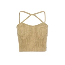 Rocha Roma Wasteland Knitted Cross-Shoulder Strap Vest Khaki