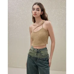 Rocha Roma Wasteland Knitted Cross-Shoulder Strap Vest Khaki