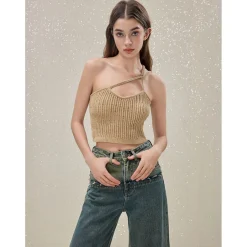 Rocha Roma Wasteland Knitted Cross-Shoulder Strap Vest Khaki
