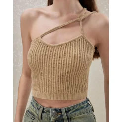 Rocha Roma Wasteland Knitted Cross-Shoulder Strap Vest Khaki