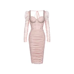 Sheer Luck Marisa Rhinestone Mesh Dress Pink