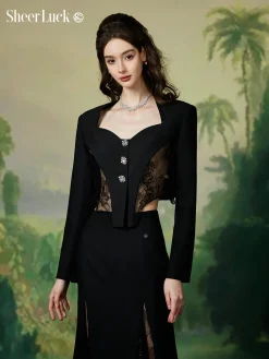 Sheer Luck Sofi Lace Hollow Cutting Top Black