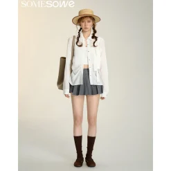 SomeSowe Bow Waisted Pleated Shirt White