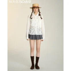 SomeSowe Bow Waisted Pleated Shirt White