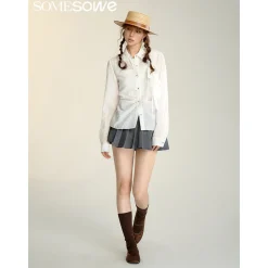 SomeSowe Bow Waisted Pleated Shirt White