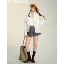 SomeSowe Bow Waisted Pleated Shirt White