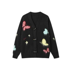 SomeSowe Butterfly Pulled Fur Knit Cardigan Black