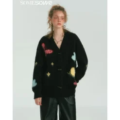 SomeSowe Butterfly Pulled Fur Knit Cardigan Black