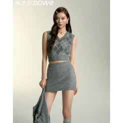 SomeSowe Checkered Woolen Vest