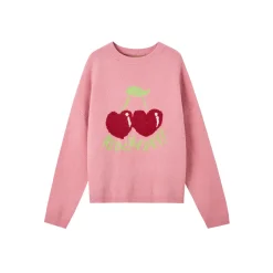 SomeSowe Cherry Jacquard Silhouette Knit Sweater Pink