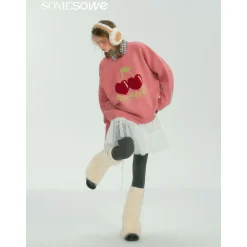SomeSowe Cherry Jacquard Silhouette Knit Sweater Pink
