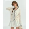 SomeSowe Color Blocked Lace Edge Knit Cardigan White