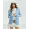 SomeSowe Color Blocked Lace Edge Knit Cardigan Blue