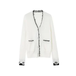 SomeSowe Color Blocked Lace Edge Knit Cardigan White
