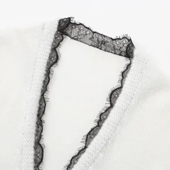 SomeSowe Color Blocked Lace Edge Knit Cardigan White