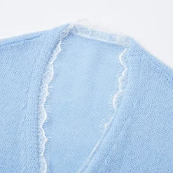 SomeSowe Color Blocked Lace Edge Knit Cardigan Blue