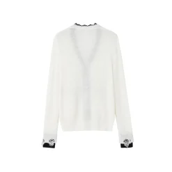 SomeSowe Color Blocked Lace Edge Knit Cardigan White