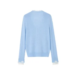 SomeSowe Color Blocked Lace Edge Knit Cardigan Blue