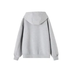 SomeSowe Contrast Color Drawstring Zip Up Hoodie Light Gray