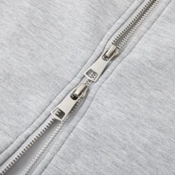 SomeSowe Contrast Color Drawstring Zip Up Hoodie Light Gray