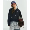 SomeSowe Contrast Color Floral Hoodie Navy Blue
