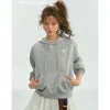 SomeSowe Contrast Color Floral Hoodie Gray