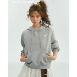 SomeSowe Contrast Color Floral Hoodie Gray