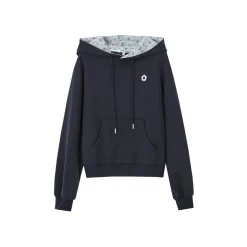 SomeSowe Contrast Color Floral Hoodie Navy Blue