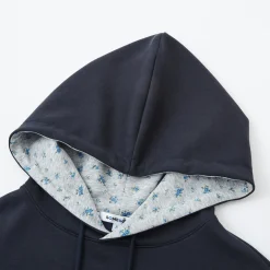 SomeSowe Contrast Color Floral Hoodie Navy Blue