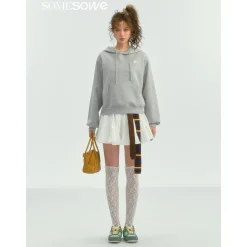 SomeSowe Contrast Color Floral Hoodie Gray
