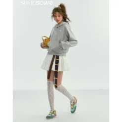 SomeSowe Contrast Color Floral Hoodie Gray