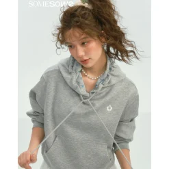 SomeSowe Contrast Color Floral Hoodie Gray