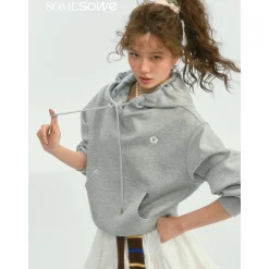 SomeSowe Contrast Color Floral Hoodie Gray